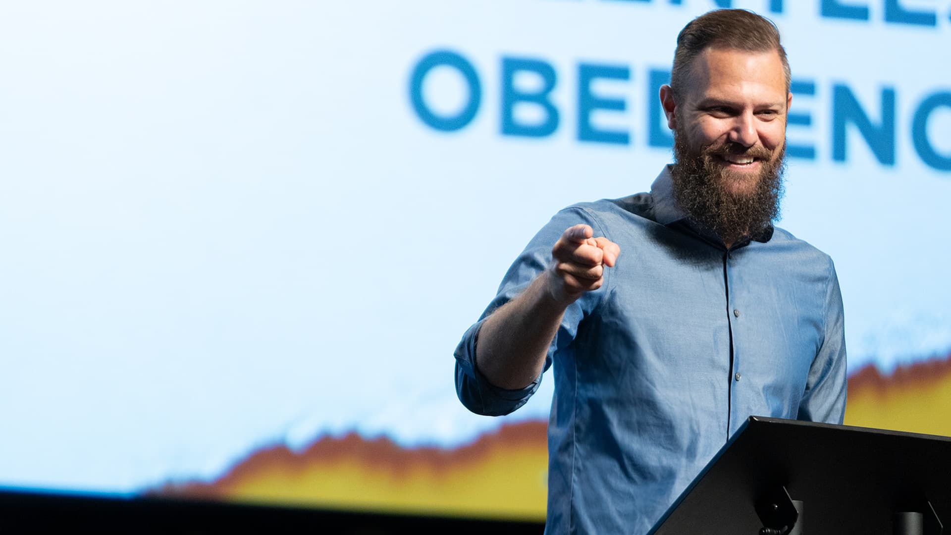 Pastor Josh Blevins preaching